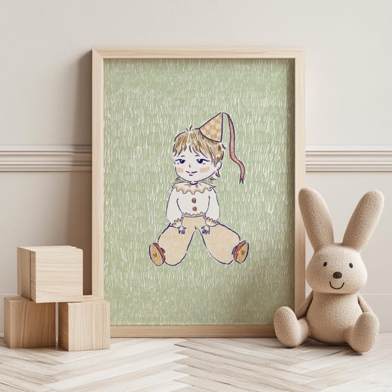 Circus Boy Nursery Art Handdrawn Kids Room Decor Print