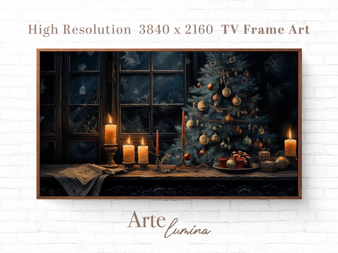 Cozy Christmas Candlelight Windowsill with Tree Holiday Art Poster
