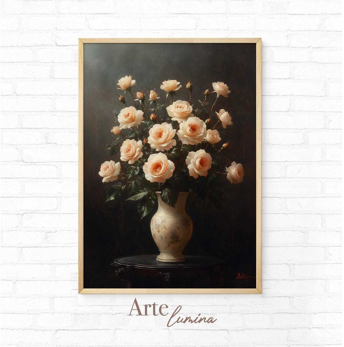 Blush Roses Bouquet in an Ornate Dark Frame Floral Art Poster - Image 7
