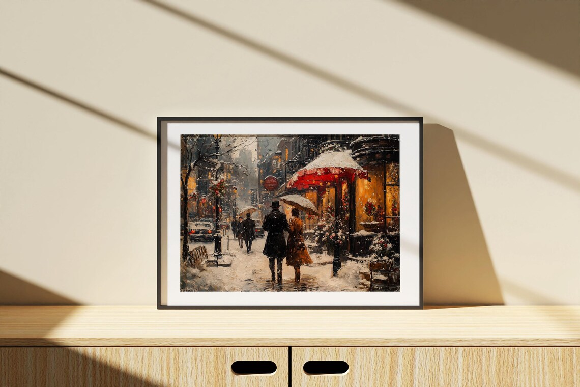 Romantic Umbrella Lovers Walking on a Snowy Parisian Street Poster - Image 6