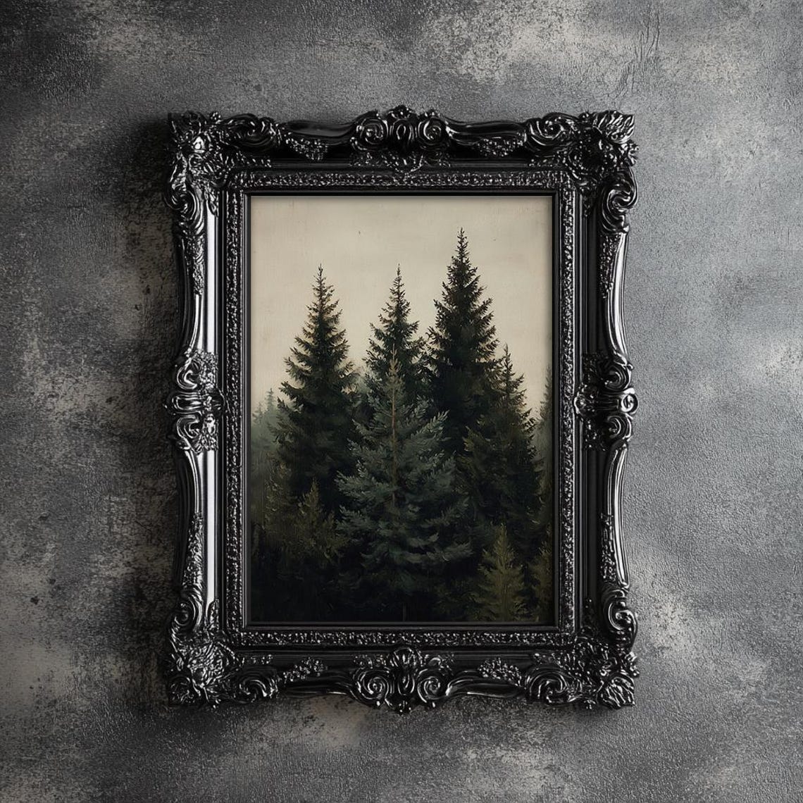 Vintage Forest Painting Rustic Pine Tree Wall Art Moody Dark Green Wall Decor Dark Academia Print 24 - Image 4