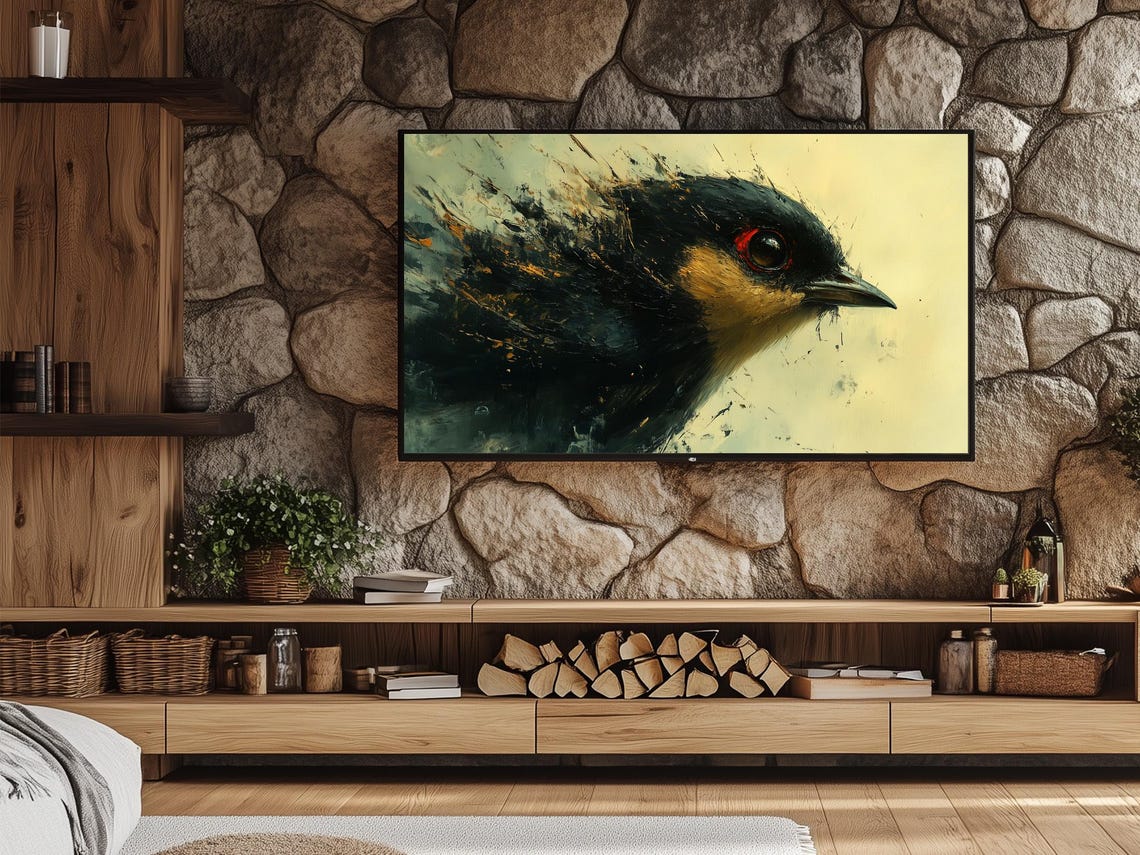 Bold Abstract Black Bird Head Dramatic Wildlife Painting Poster - Image 2