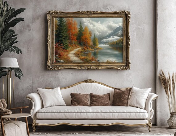 Serene Autumn Mountain Lake with Golden Aspens Landscape Poster