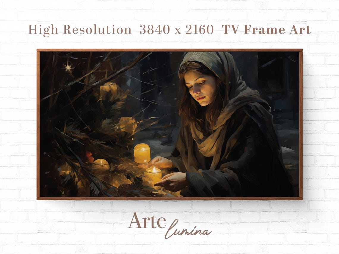 Candlelit Christmas Eve Scene with a Hooded Woman Holiday Poster - Image 7
