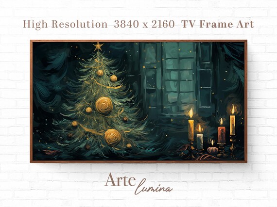 Frame Tv Christmas Art With Golden Tree Candlelight Glow And Starry Winter Night For Holiday Elegance Van Gogh Inspired Art 35