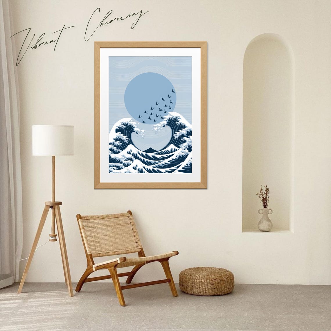 Japanese Wave and Birds, Minimalist Zen Poster - Image 3