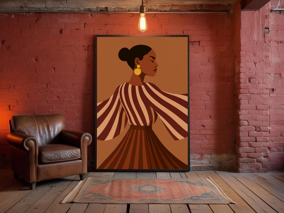 Bold Fashion Wall Art Of Woman, Minimalist Stripes - Image 4
