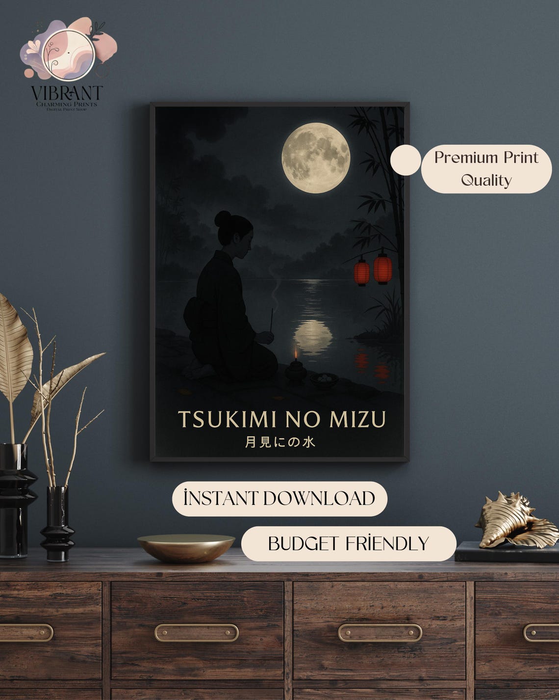 Tsukimi No Mizu Japandi Moon Viewing Art Print - Image 5