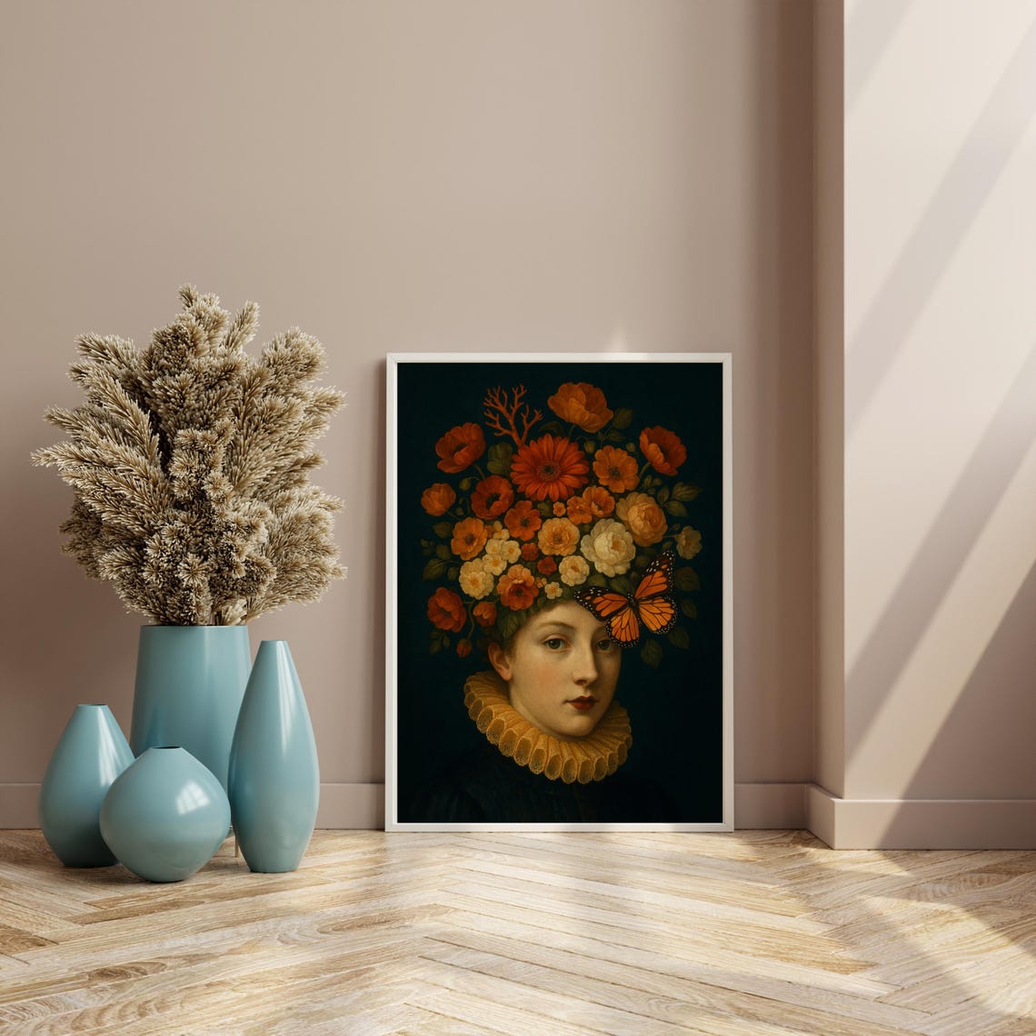 Surreal Floral Portrait, Renaissance Woman With Flowers - Image 3