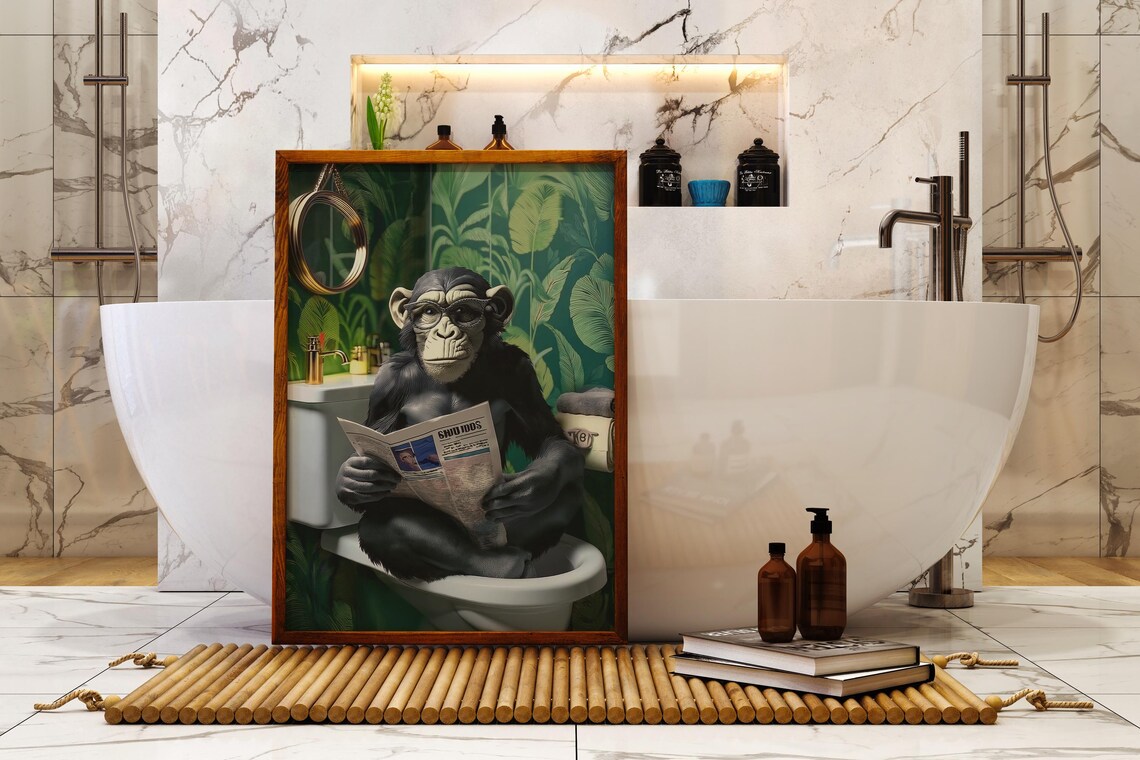 Funny Monkey Bathroom Decor, Tropical Humor Art