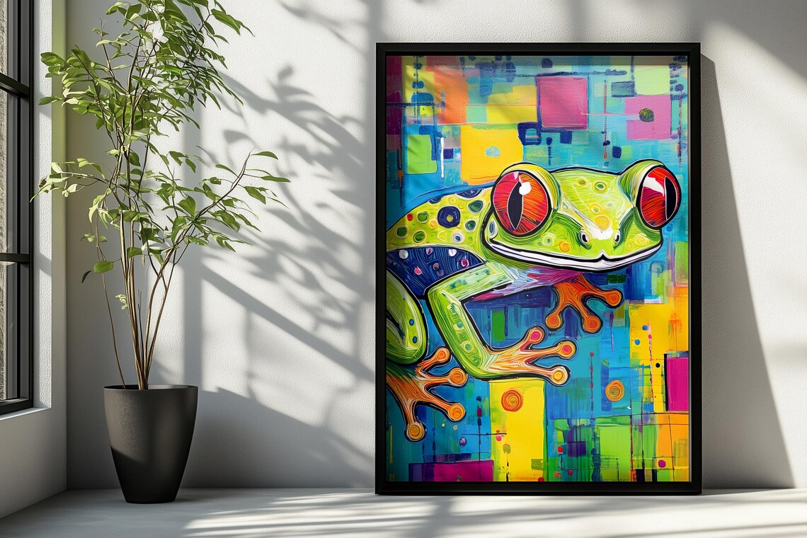 Colorful Frog Abstract Art Print, Modern Nature Decor - Image 4