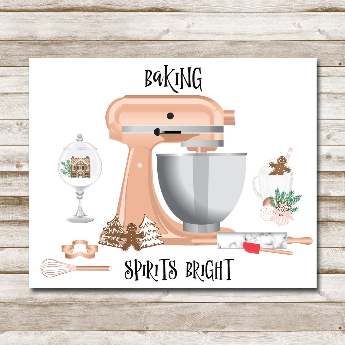 Rose Gold Stand Mixer Baking Spirits Bright Christmas Kitchen Poster - Image 4