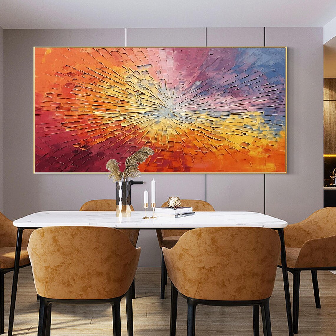 Multicolor Sunburst Radial Impasto Textured Abstract Painting Poster - Image 4