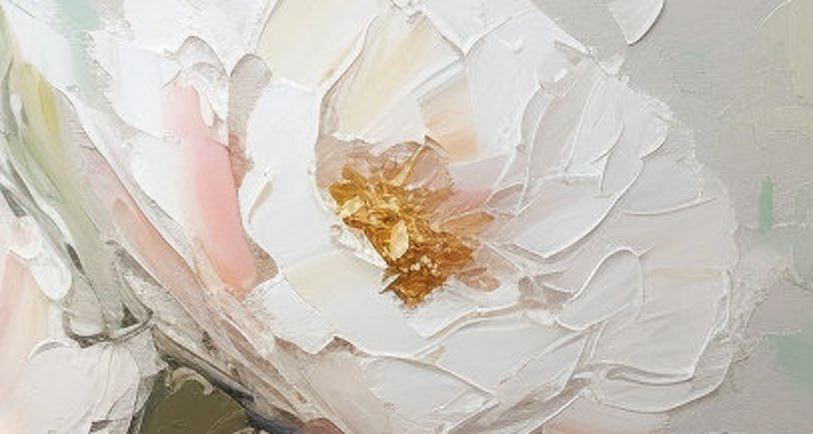 Blush White Peonies Gold Centers Pastel Floral Painting Poster - Image 5