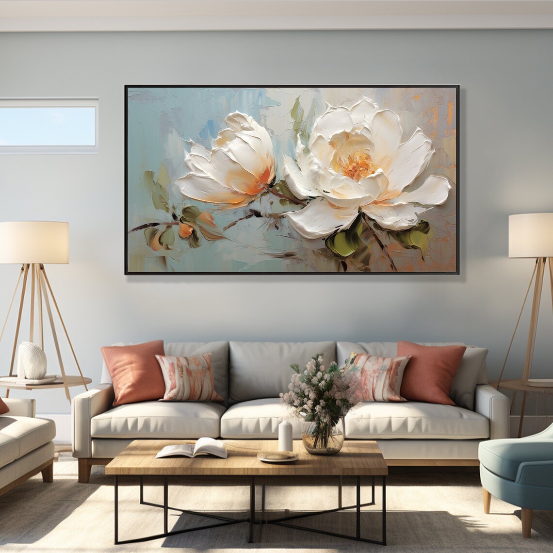 White Magnolia Blossom Oil Painting Style Floral Impasto Poster - Image 2