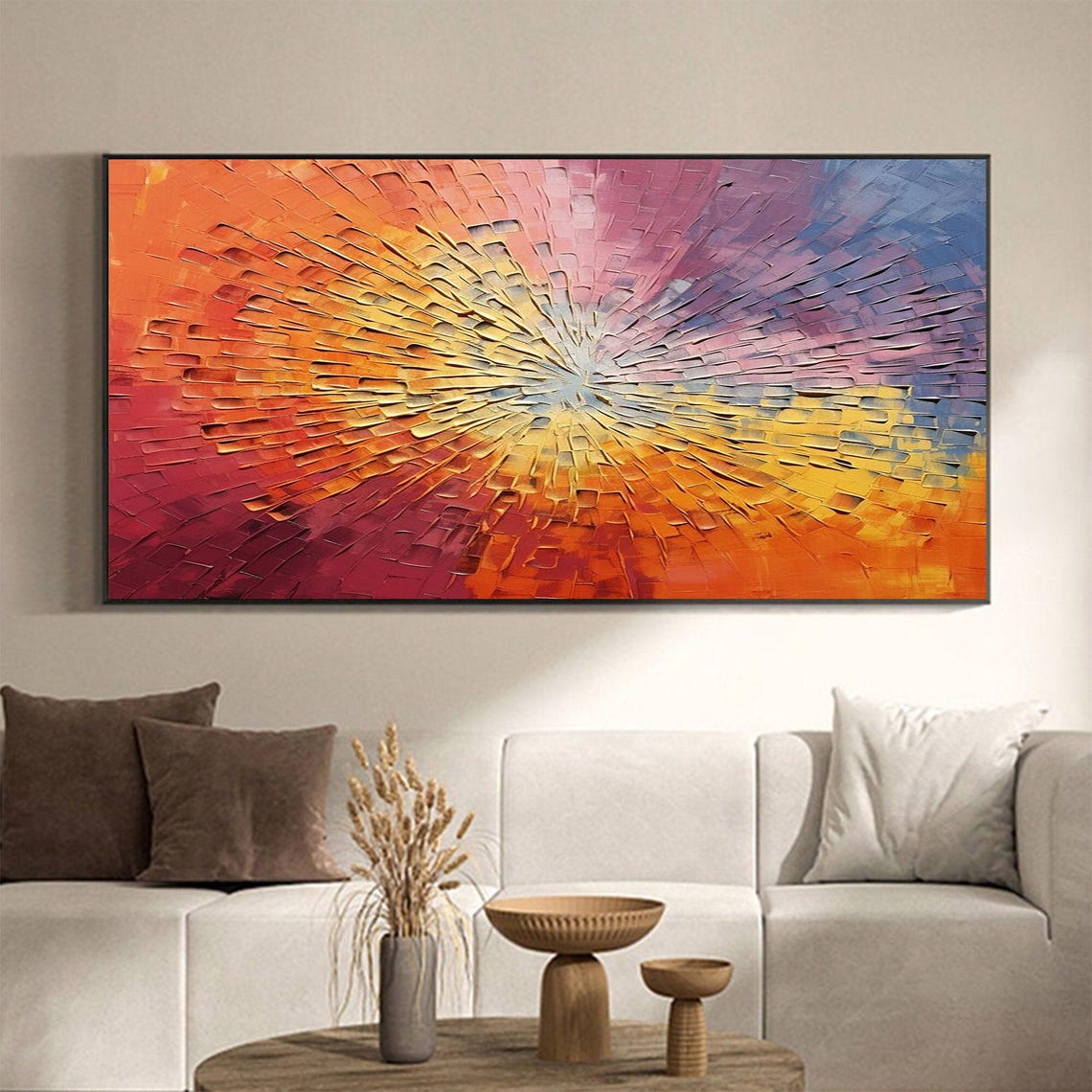 Multicolor Sunburst Radial Impasto Textured Abstract Painting Poster - Image 2