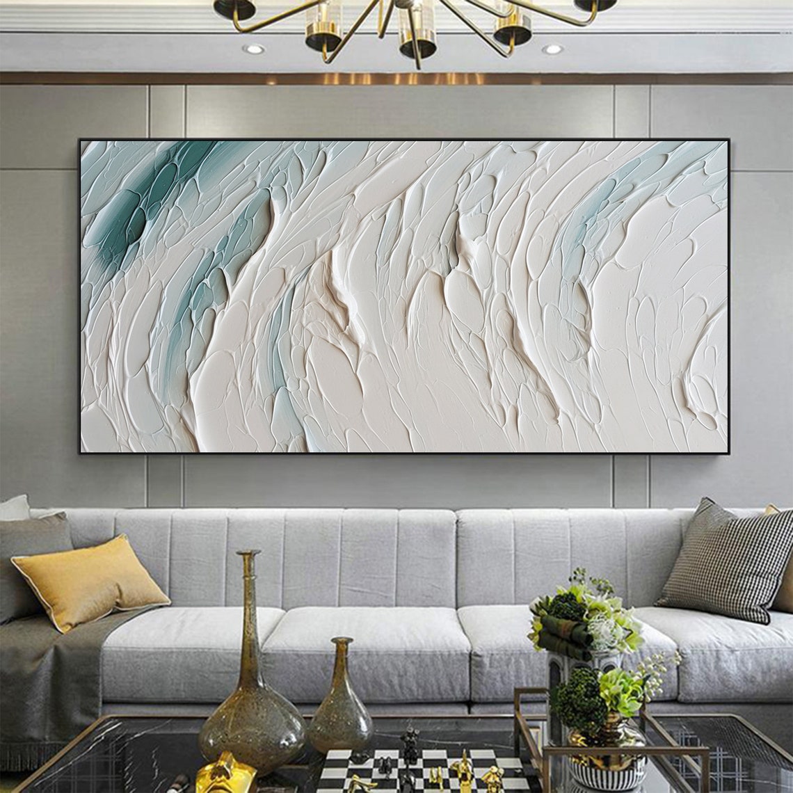 White Teal Ocean Wave Textured Minimalist Abstract Painting Poster - Image 7