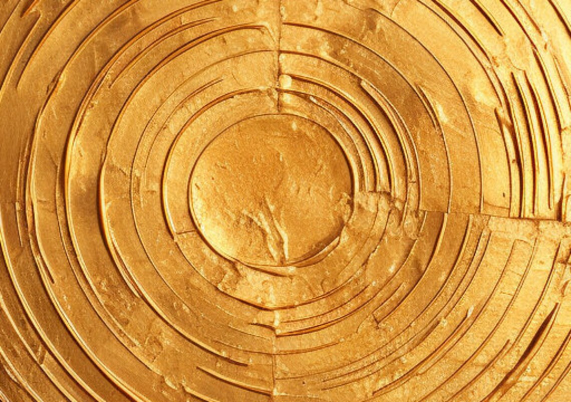 Gold Circle Sun Gray White Marble Textured Abstract Painting Poster - Image 5