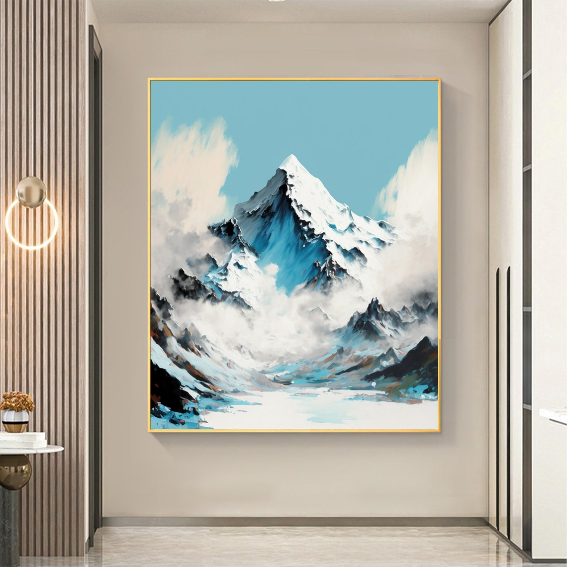 Majestic Snowy Mountain Peak Towering Against a Turquoise Sky Poster - Image 3