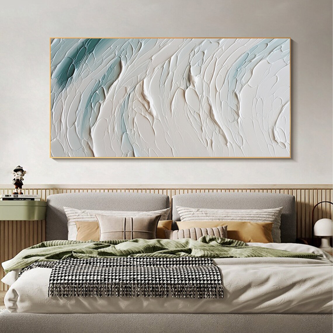 White Teal Ocean Wave Textured Minimalist Abstract Painting Poster - Image 3