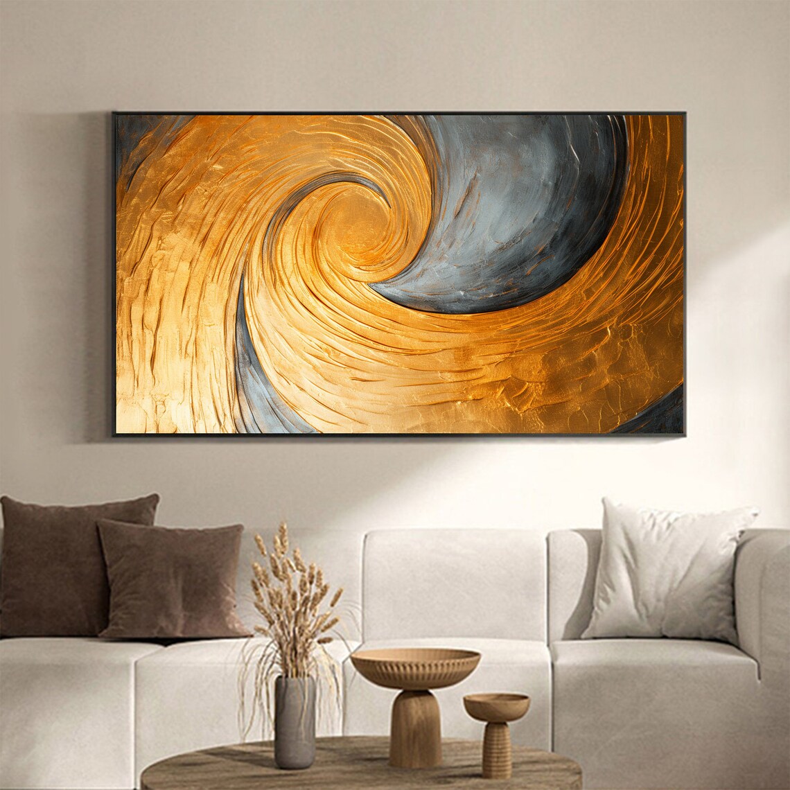 Gold and Black Spiral Swirl Abstract Texture Artwork Oil Poster - Image 3