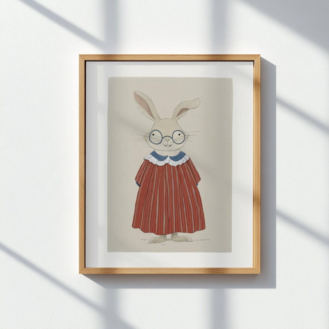 Sweet Bunny in Glasses Red Dress Storybook Kids Nursery Poster