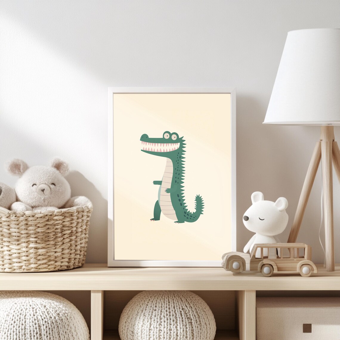 Playful Green Crocodile Kids Room Nursery Eclectic Animal Poster