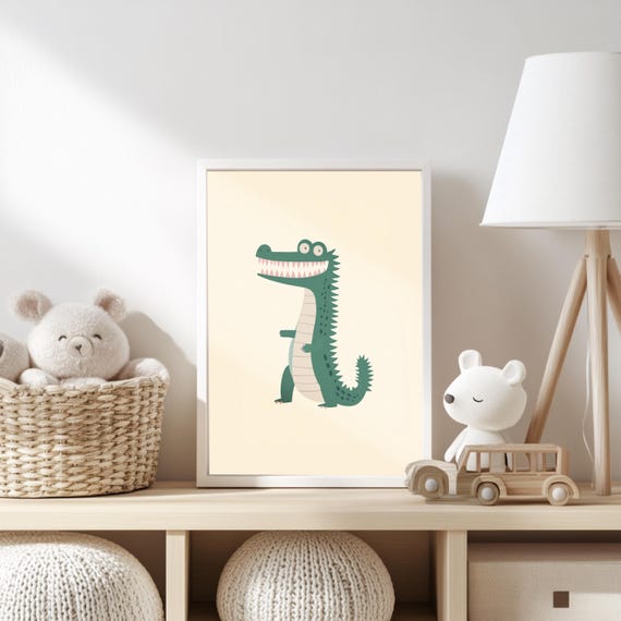 Playful Crocodile Wall Art Kids Room Eclectic Animal Nursery Decor Playroom Prints Colorful
