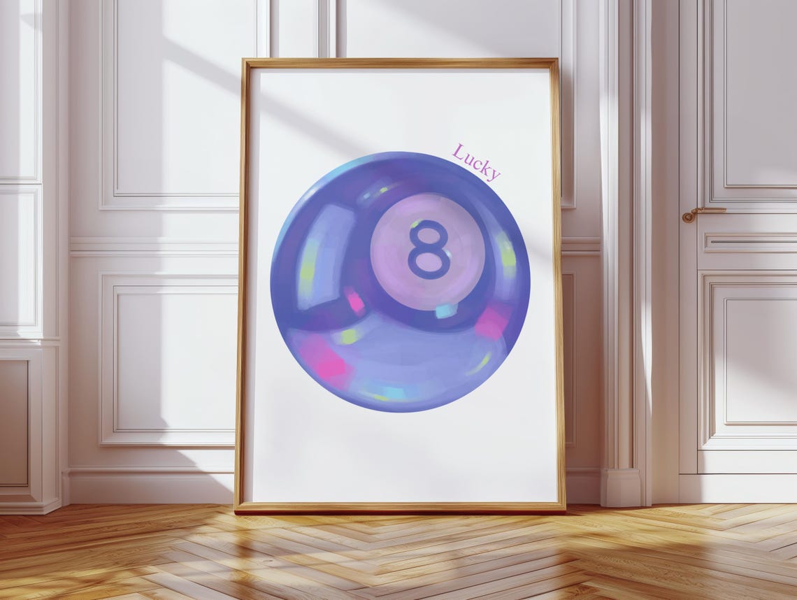 Lucky Purple Iridescent 8 Ball Magic Pool Hall Dorm Room Poster