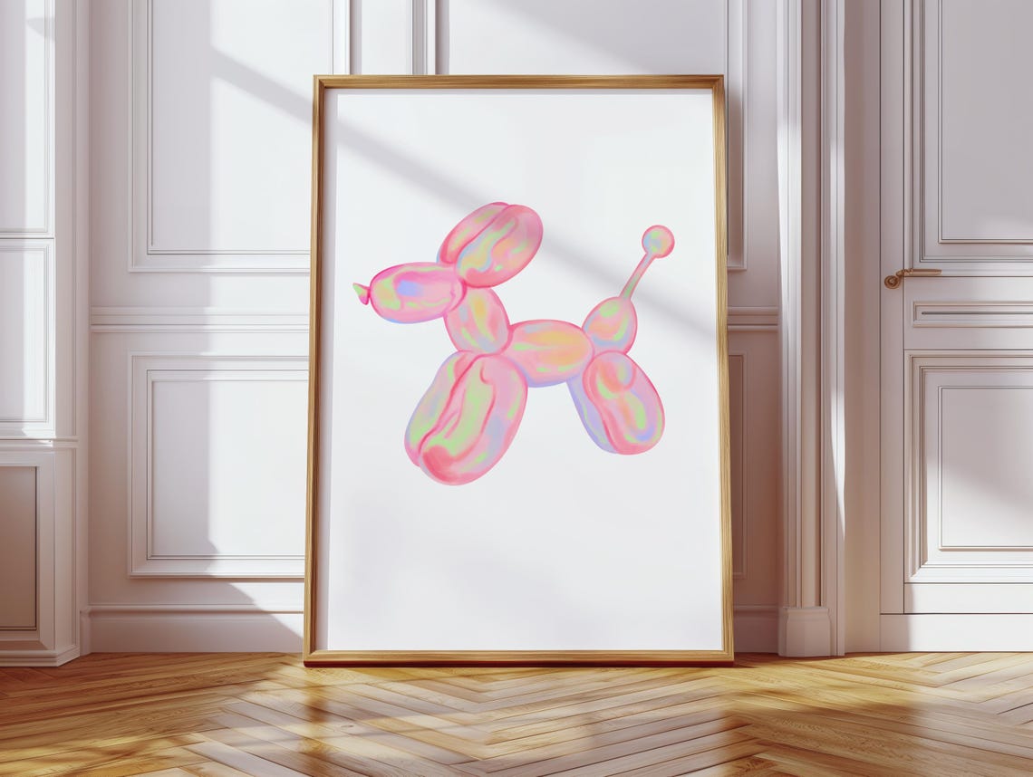 Pink Holographic Balloon Dog Y2K Preppy Aesthetic Room Poster