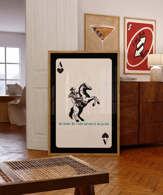 Vintage Cowboy Poster Western Wall Art Cowboy Playing Card Retro Western Aesthetic Western Decor