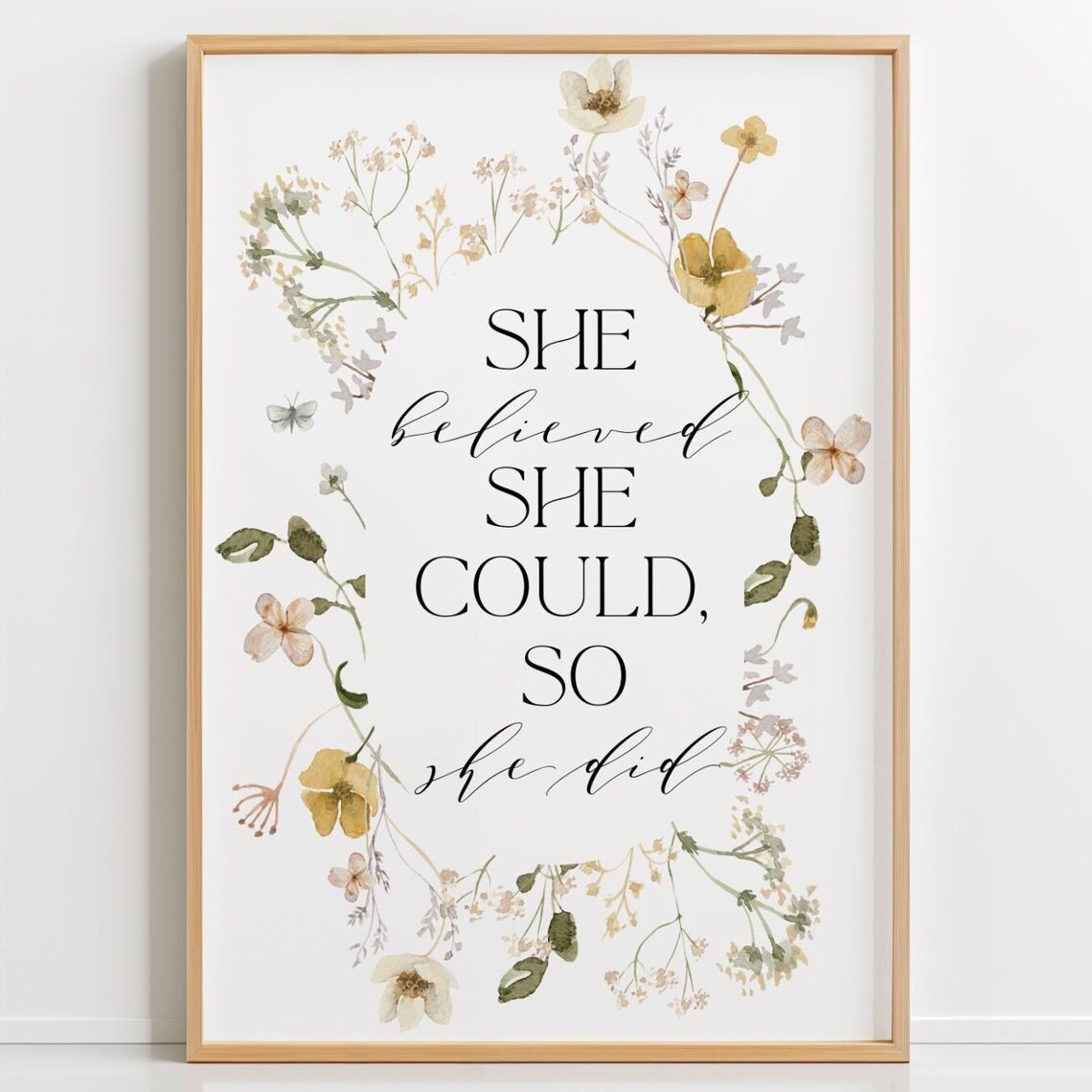 She Believed She Could So She Did Floral Inspirational Quote Poster
