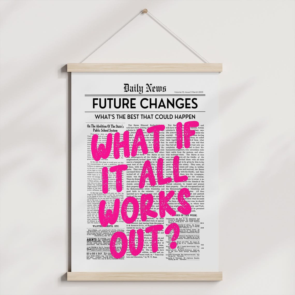 What If It All Works Out Pink Newspaper Headline Quote Poster - Image 3