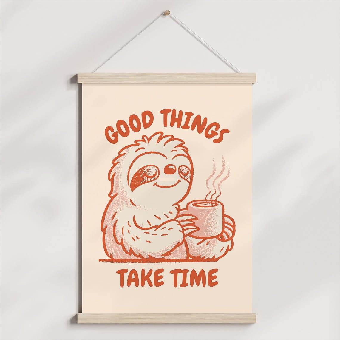 Good Things Take Time Sloth Coffee Retro Encouragement Art Poster - Image 3