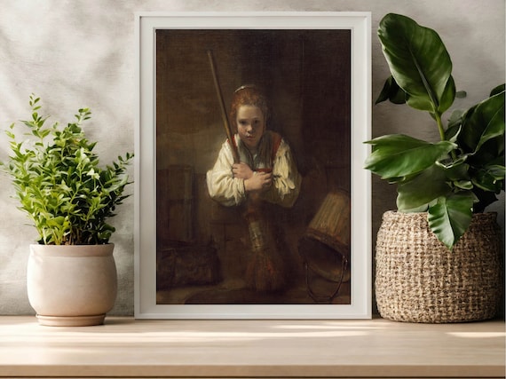 Rembrandt Girl with Broom Dutch Golden Age Portrait Oil Painting Poster