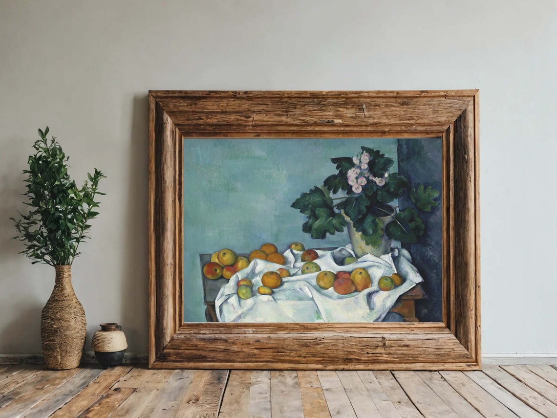 Paul Cezanne Apples Primroses Still Life Fruit Table Painting Poster