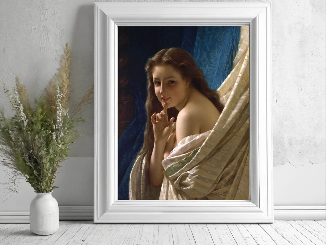 Pierre Auguste Cot Young Woman Portrait Finger to Lips Classic Poster