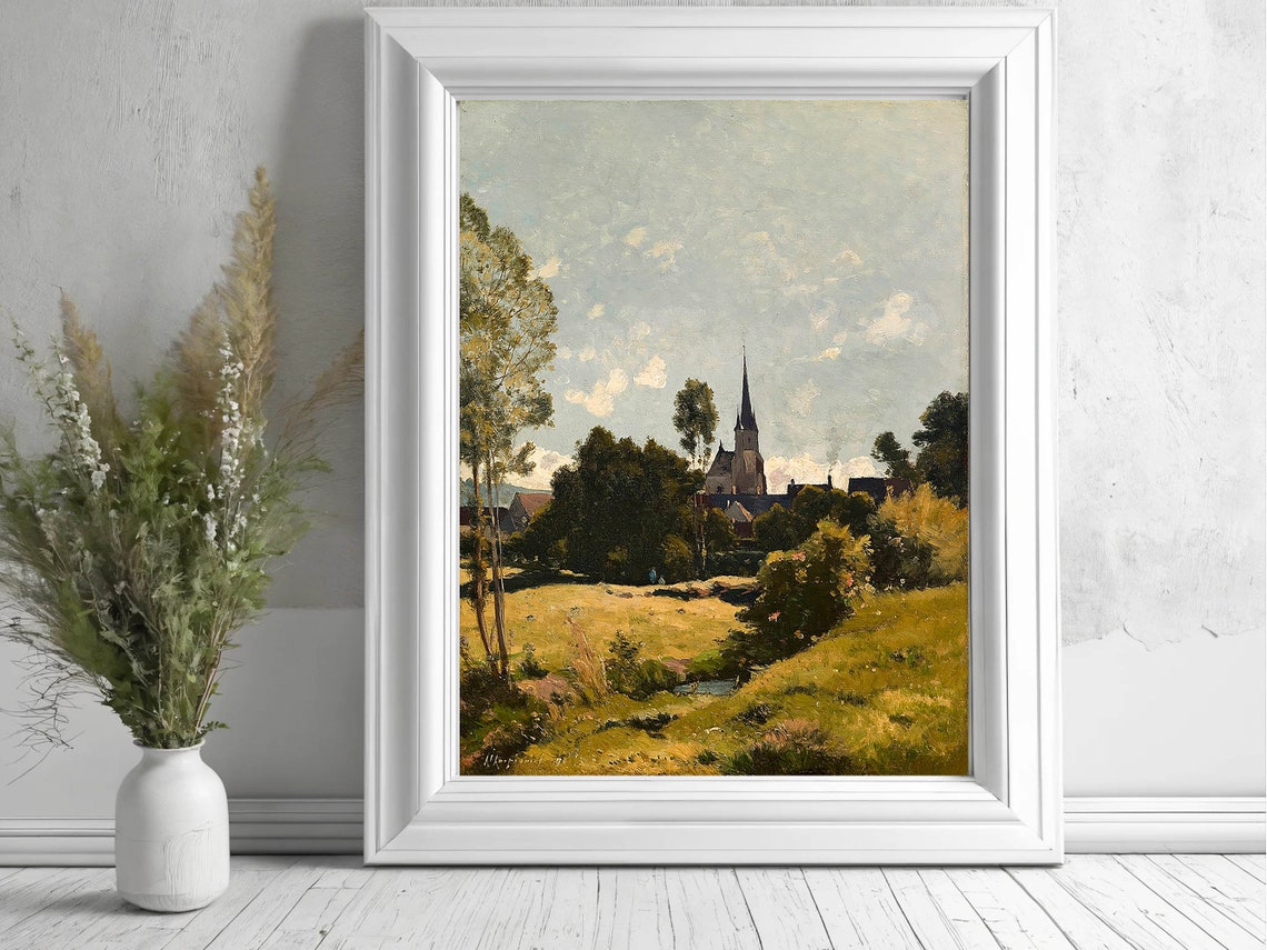 The Village Church Cottage Painting Rustic Country Art Print Church Landscape Vintage Landscape Painting Print Wall Art - Image 3