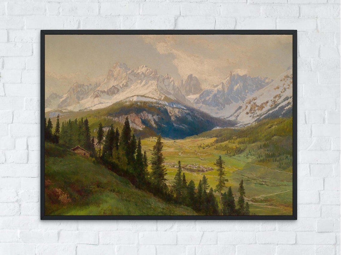 Snowy Alpine Mountain Landscape Vintage Rustic Valley Poster - Image 5