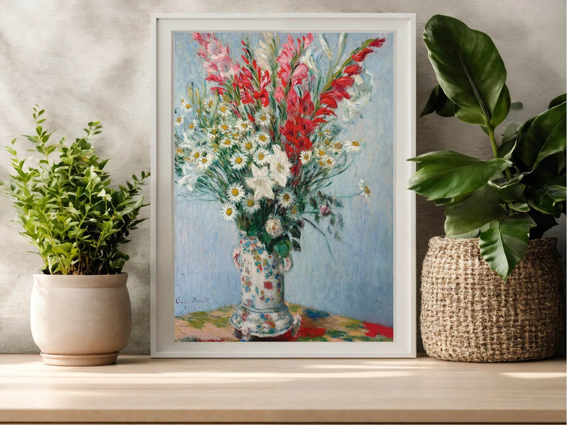 Claude Monet Gladiolas Lilies and Daisies Bouquet Floral Print