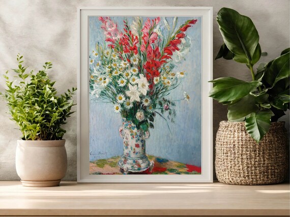 Vintage Claude Monet Print Bouquet Of Gladiolas Lilies And Daisies By Claude Monet Impressionist Painting Floral Art Print Wall Art