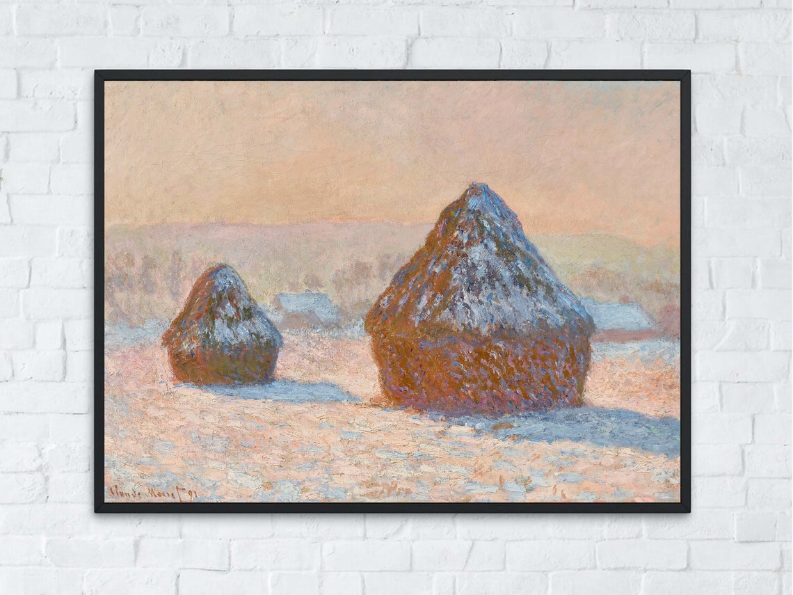 Claude Monet Wheatstacks Snow Effect Morning Classic Winter Print - Image 8