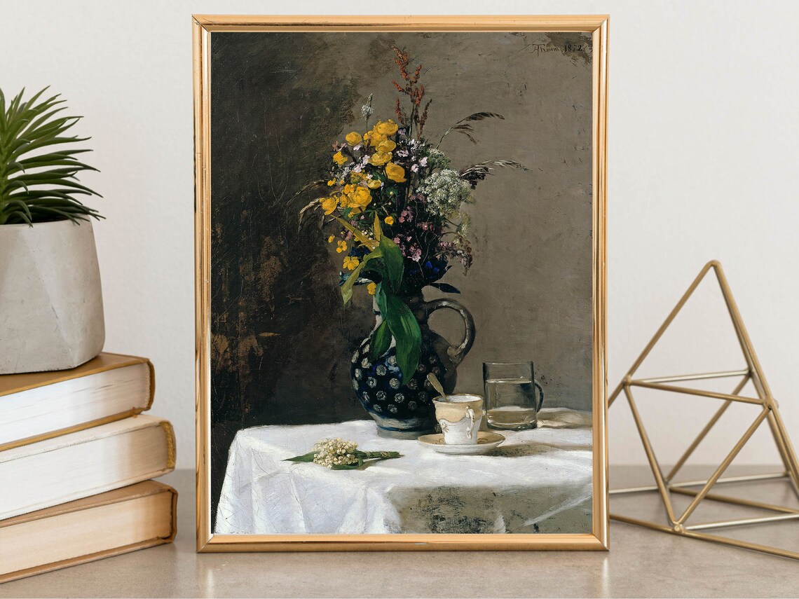 Hans Thoma Wildflower Bouquet Vintage Still Life Jug Painting Poster - Image 6