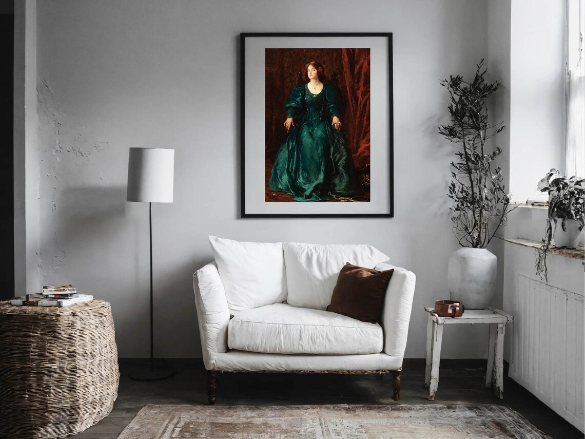 Tom Edwin Mostyn Vanity Victorian Woman in Green Gown Classic Print - Image 5