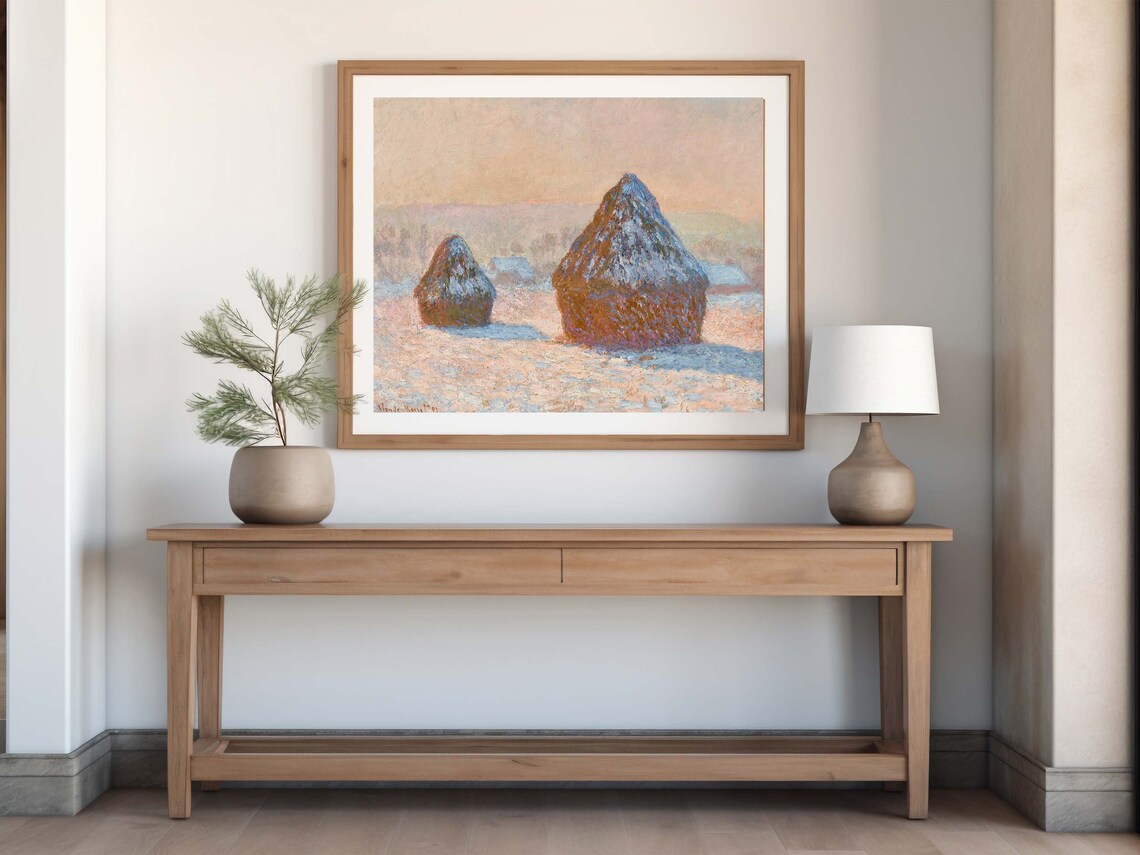 Claude Monet Wheatstacks Snow Effect Morning By Claude Monet Impressionist Landscape Painting Monet Print Wall Art - Image 7