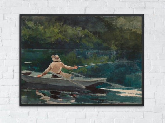 Vintage Fishing Painting Winslow Homer Print Casting Number Two Lake Cabin Decor Fishing Wall Art Outdoors Wall Art Fishing Print