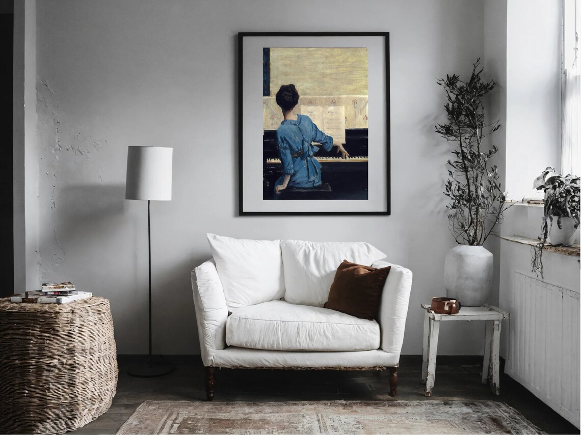 William Merritt Chase The Keynote Woman in Blue at Piano Poster - Image 4