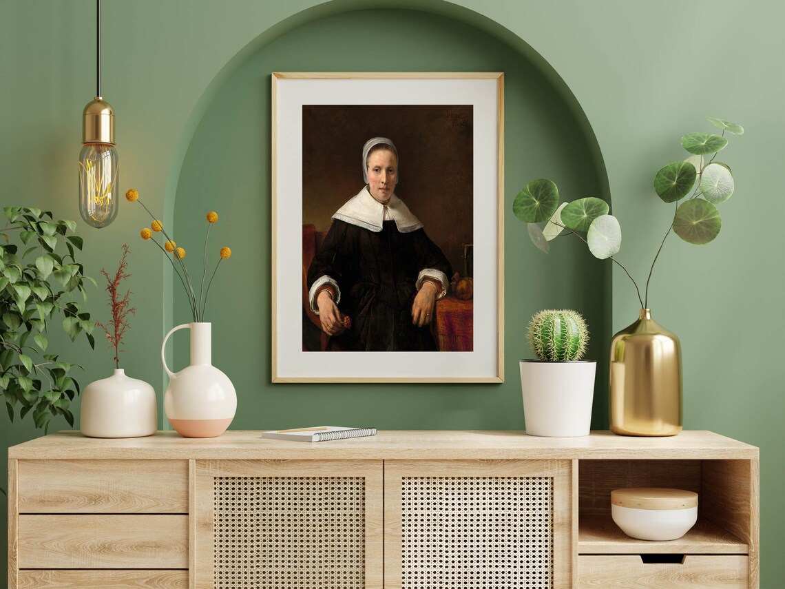 Rembrandt Woman Holding Pink Flower Dutch Golden Age Portrait Poster - Image 5