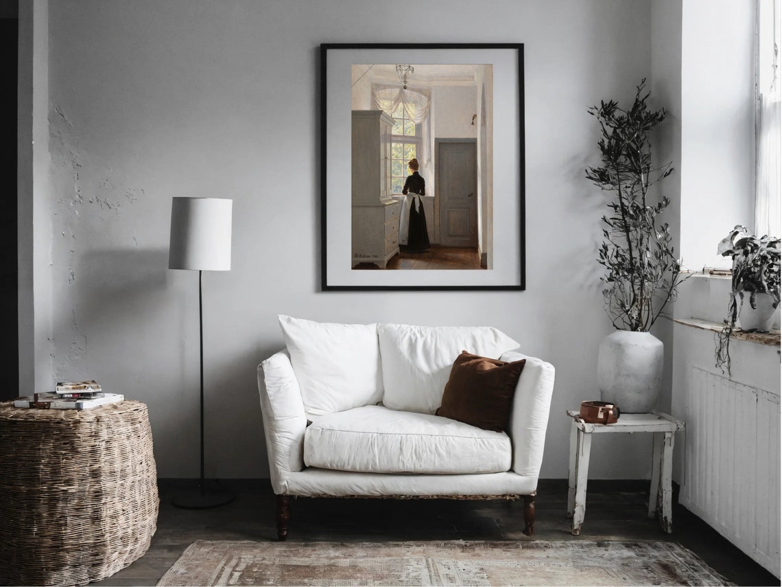 Achen Maid at the Window Quiet Danish Interior Classic Scene Poster - Image 3