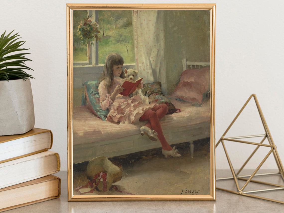 Victorian Girl Art Print Good Friends Vintage Portrait Painting Print Dog Print Nursery Print Wall Art - Image 8